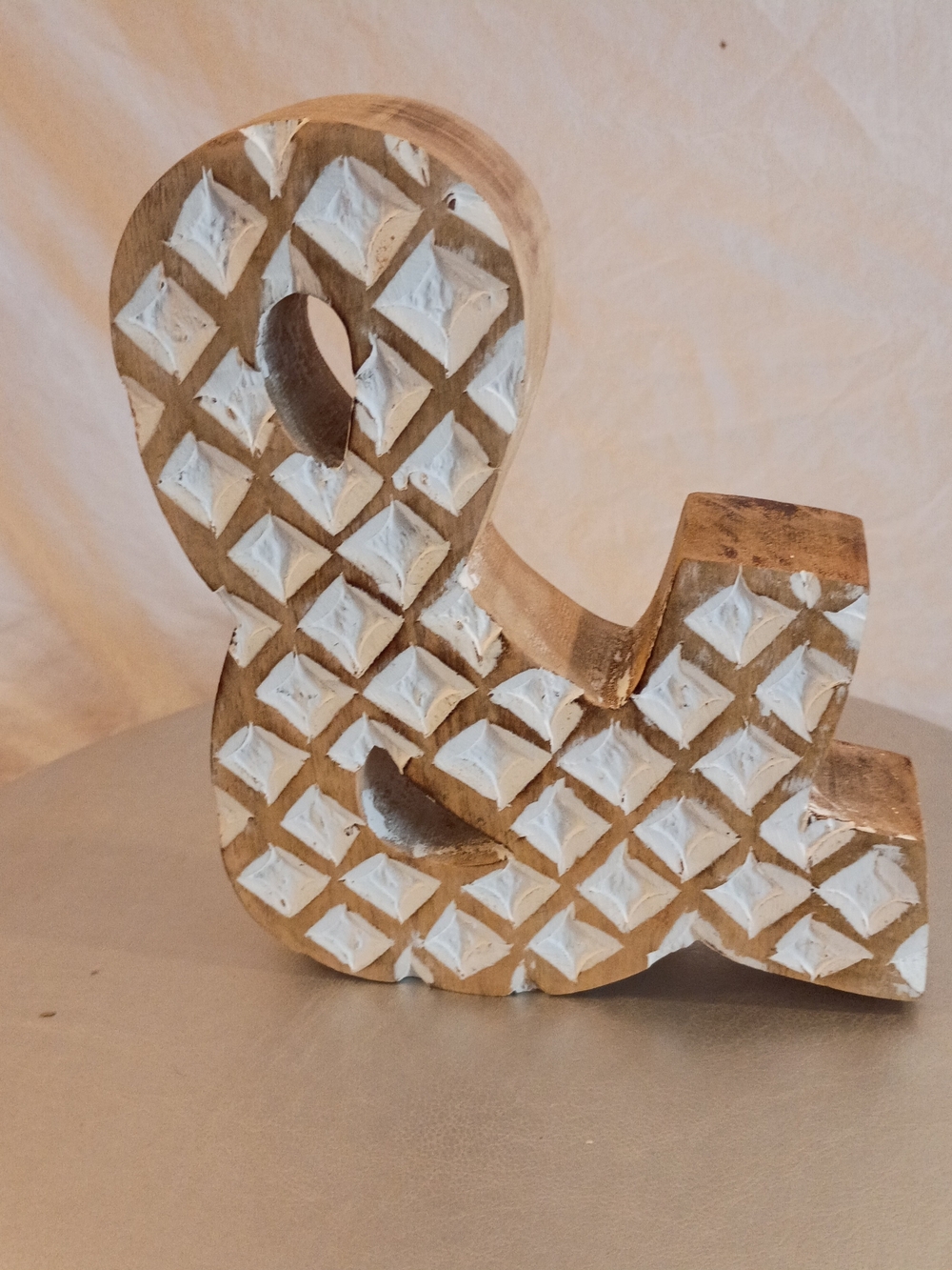 Hand-Carved Wood Ampersand Accent in White and Natural
